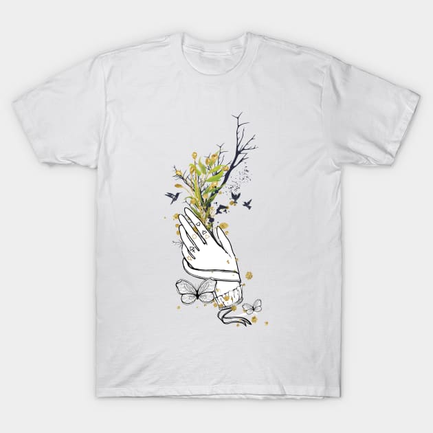 Flowered Boho Hand T-Shirt by jobieh shop